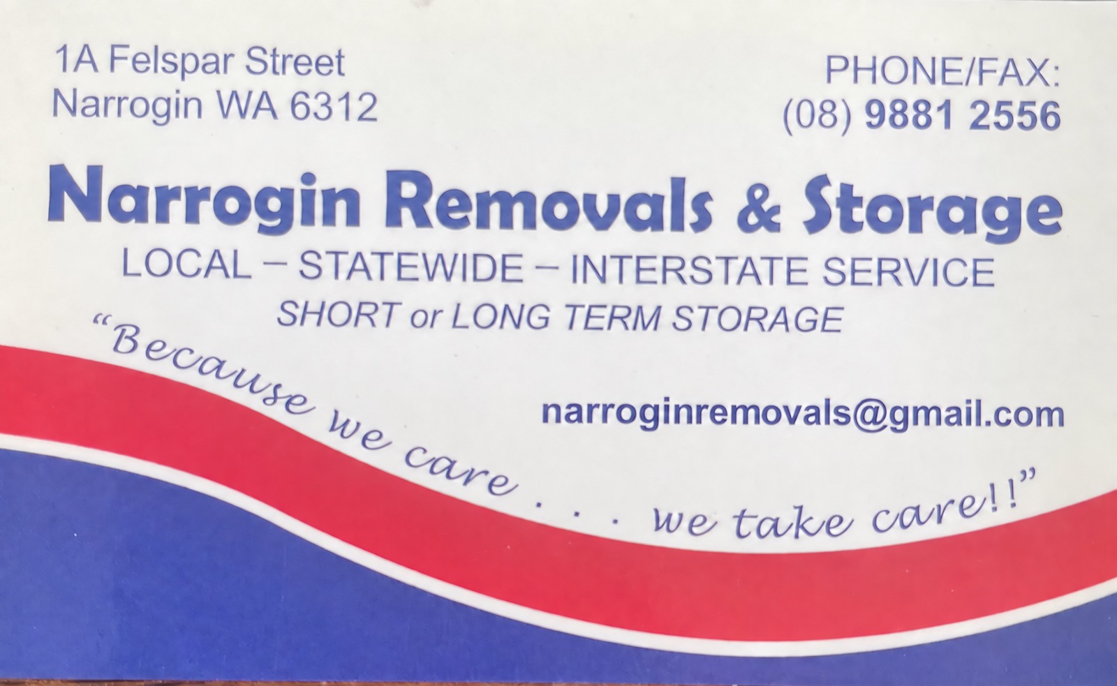 Narrogin Removals & Storage business card