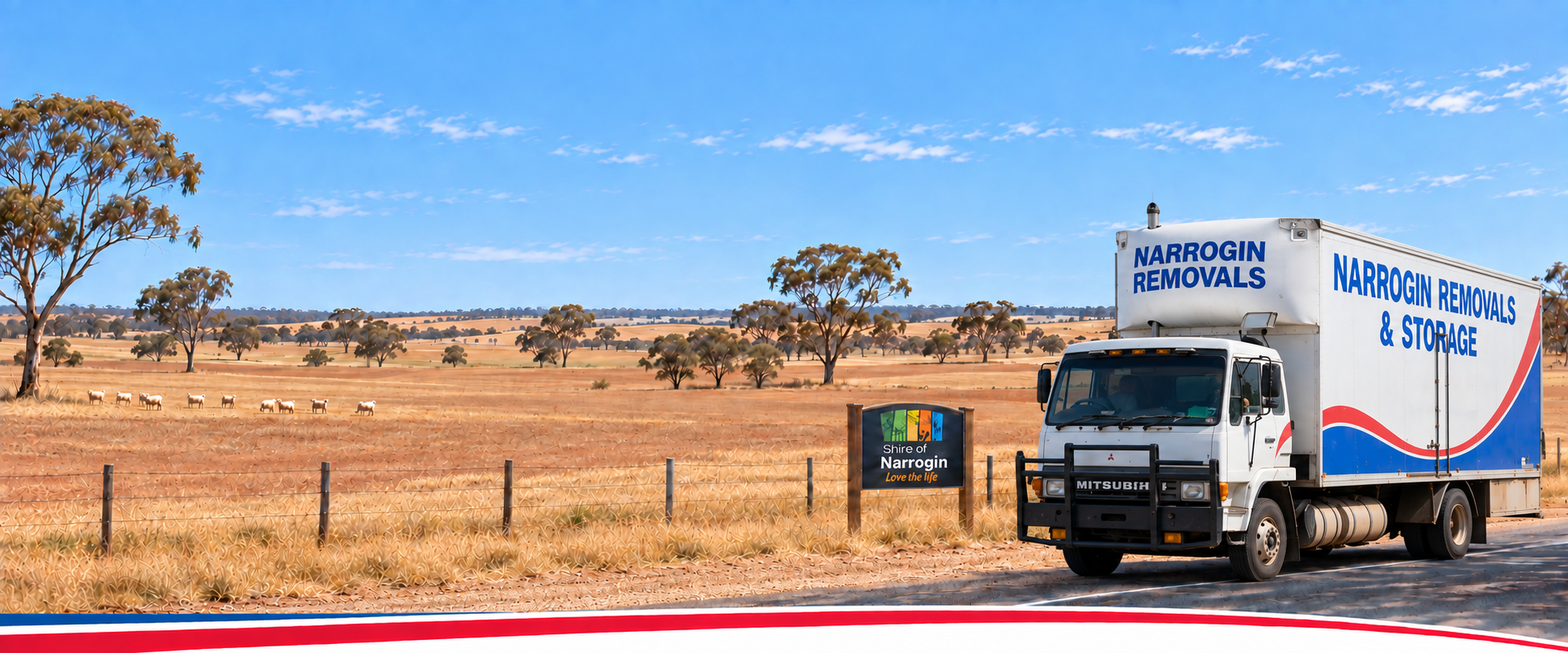 Narrogin Removals truck on a Wheatbelt road